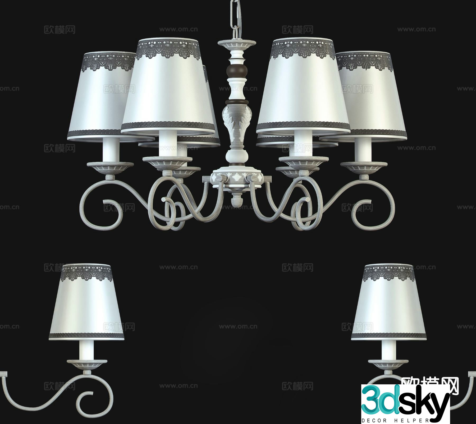 European style chandelier multi-head chandelier 3d model