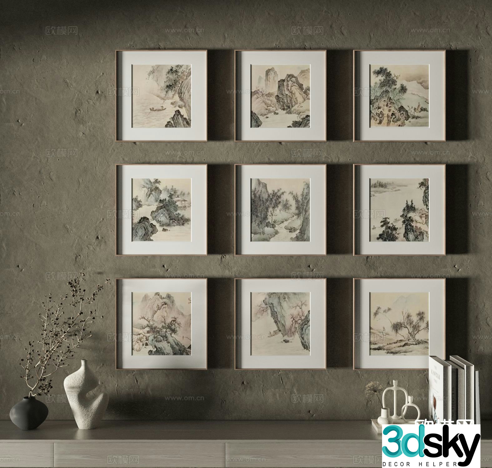 Chinese style hanging painting decorative painting 3d model