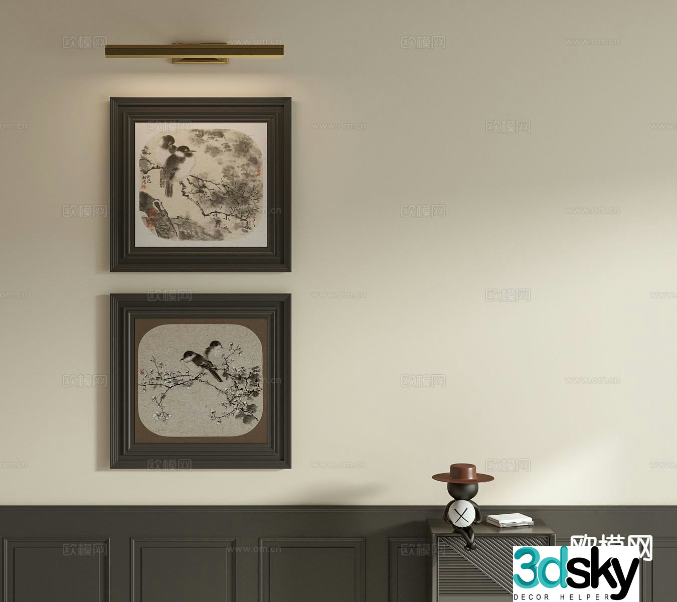 Medieval style decorative painting flower and bird painting ink painting 3D model
