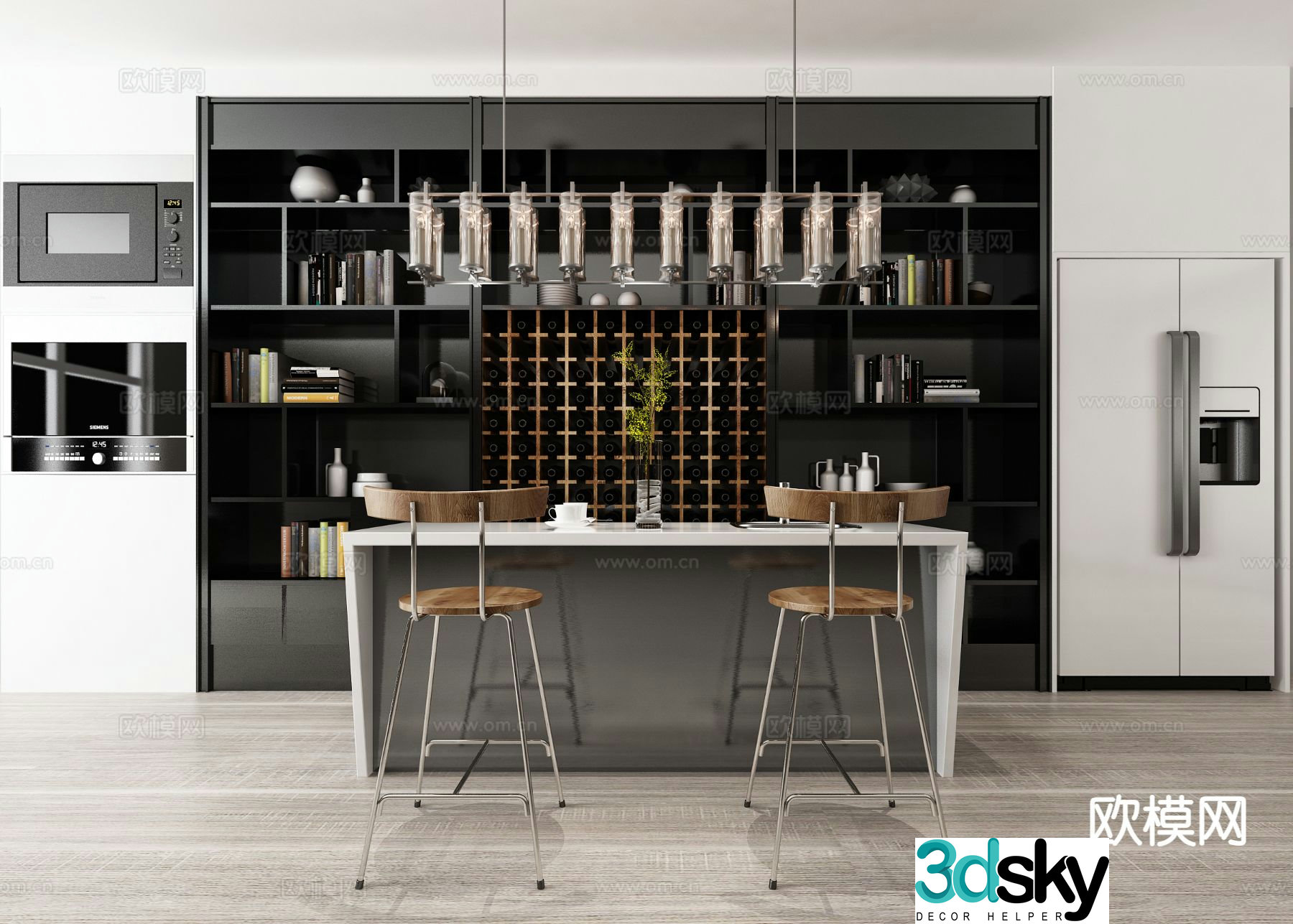 Modern bar counter bar chair bar cabinet 3d model