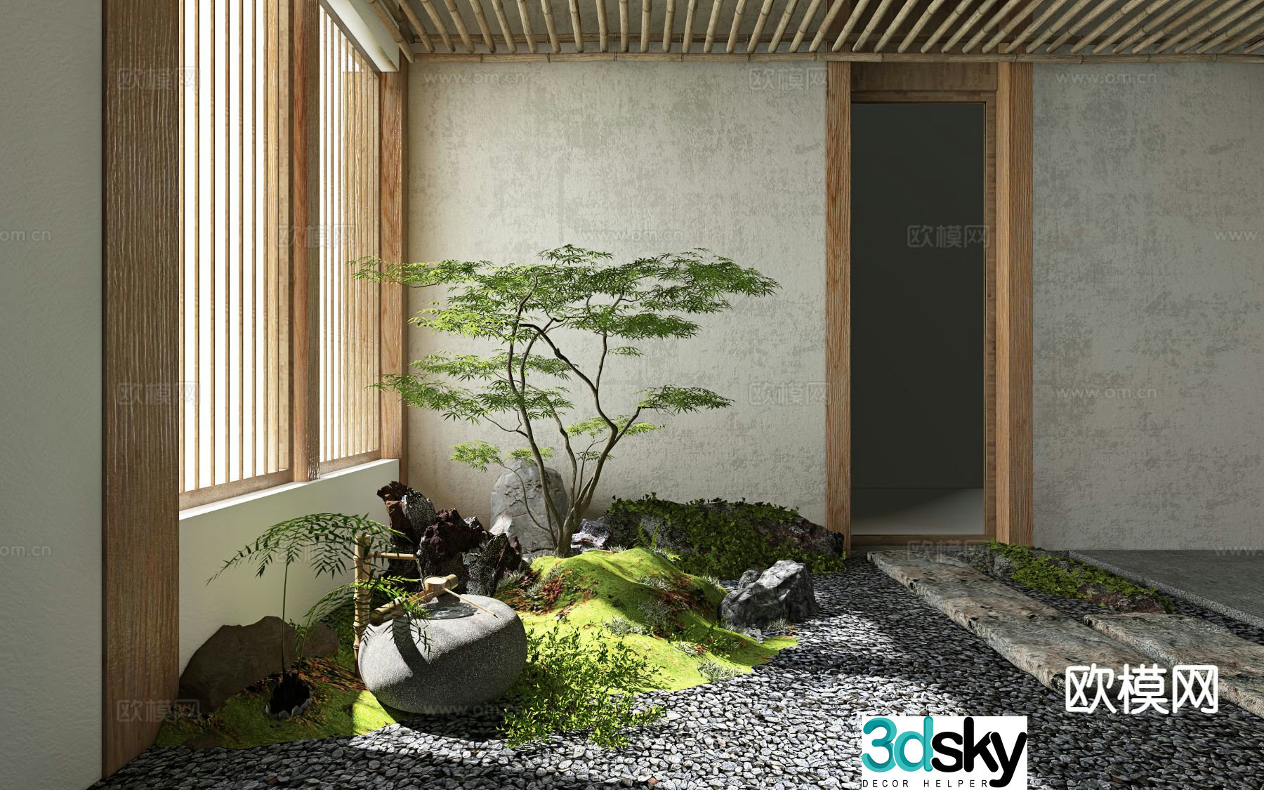 Indoor landscape plant landscaping flowing water bowl 3d model