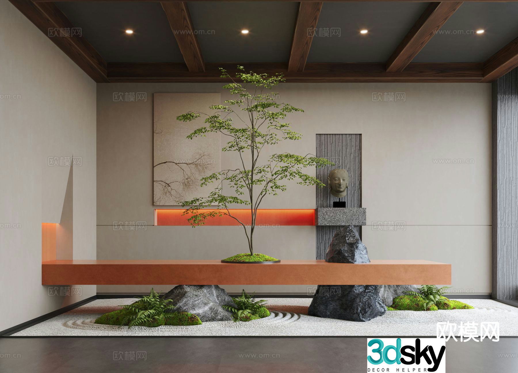 New Chinese style landscaping indoor landscape landscape sketch 3D model