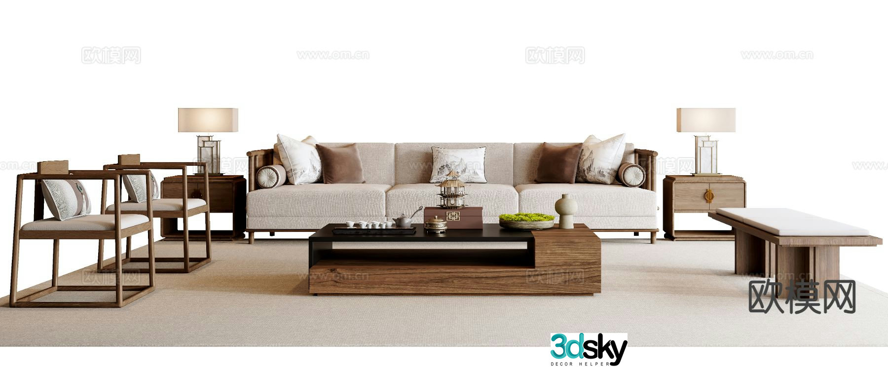 New Chinese style sofa modular sofa 3d model