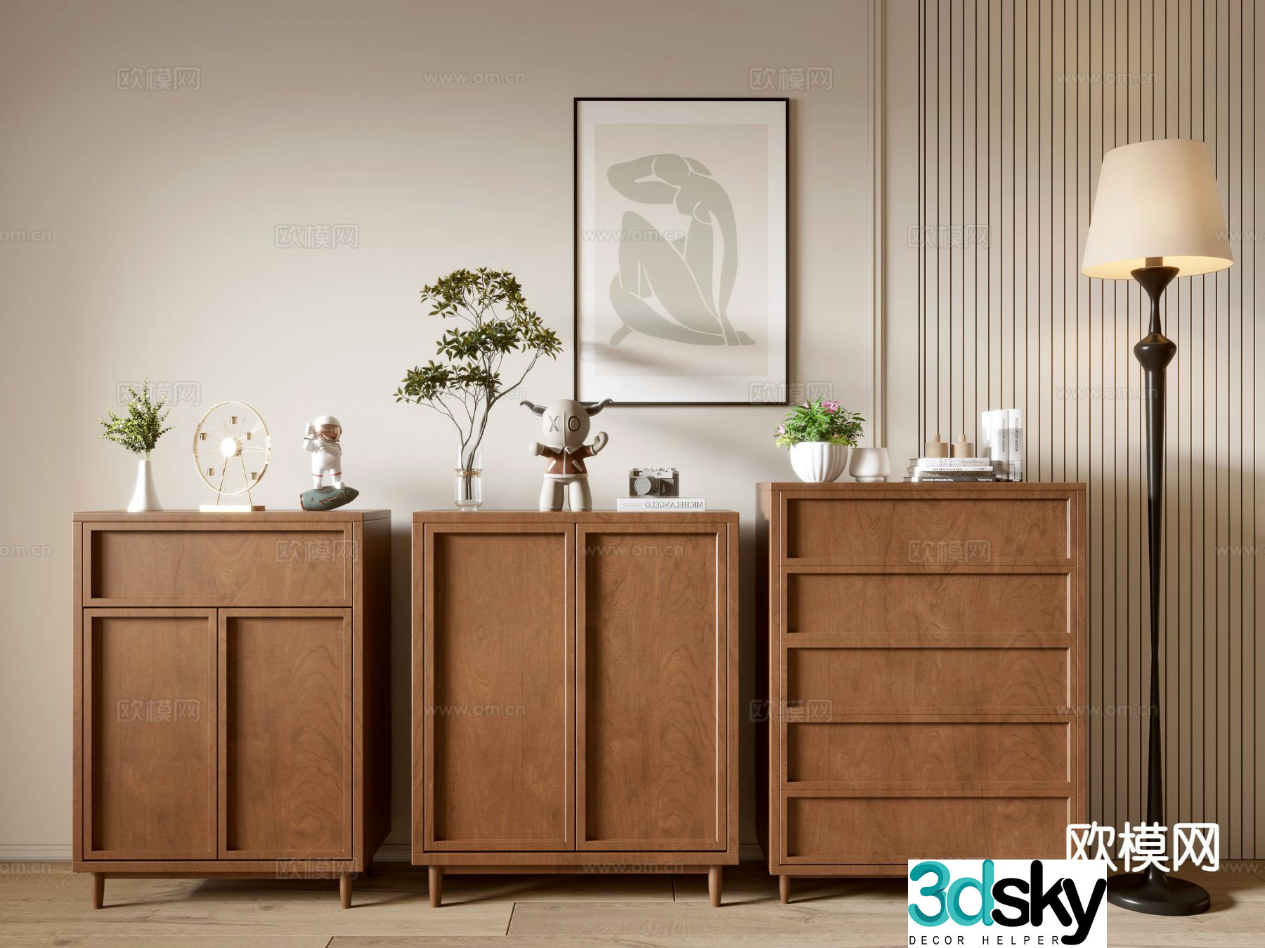 Wabi-sabi side cabinet entrance cabinet 3D model