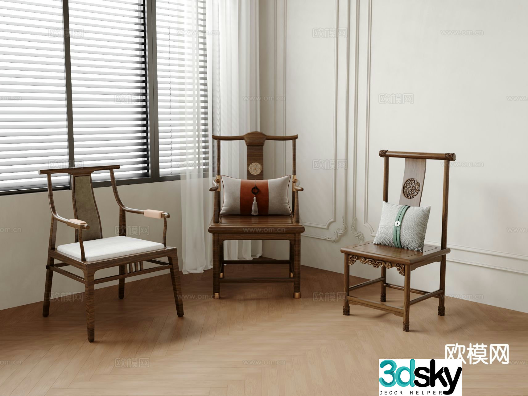 Chinese style single chair dining chair 3d model