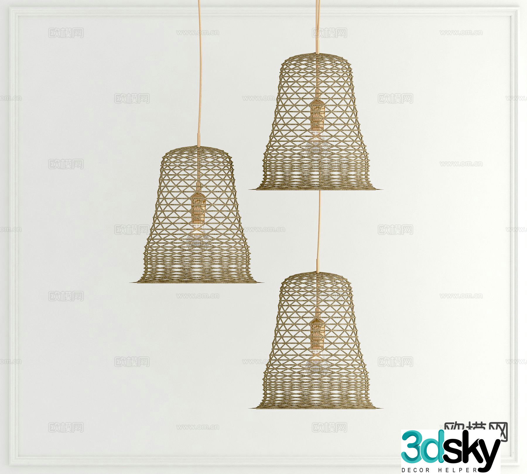 Wabi-sabi chandelier bamboo chandelier 3d model