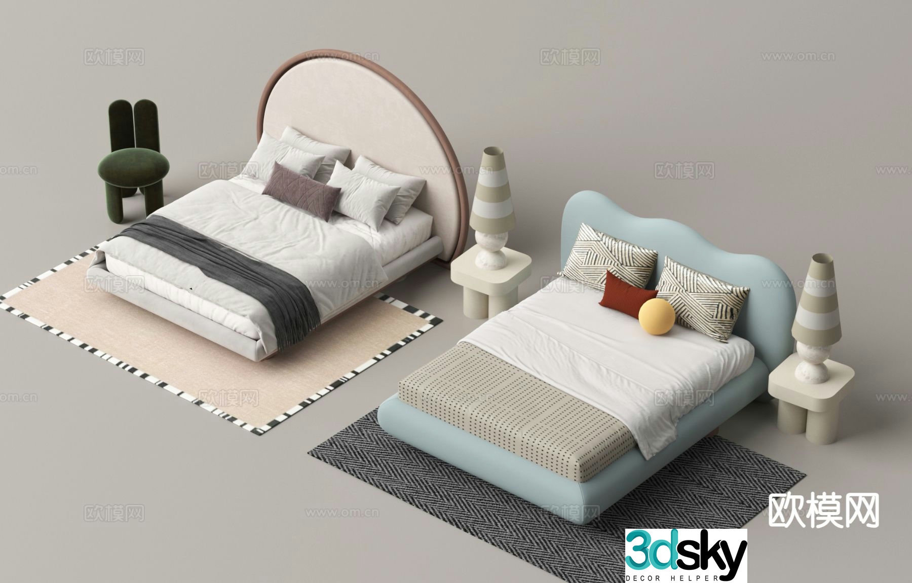 Modern children’s bed double bed 3d model