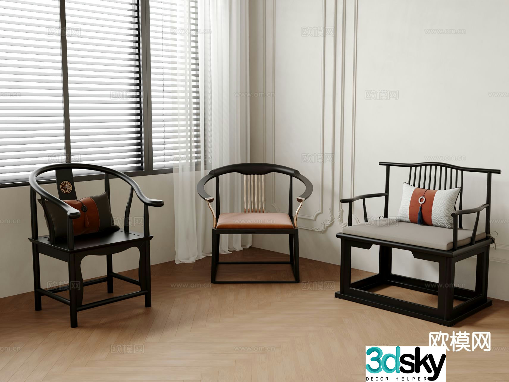 Chinese style single chair dining chair 3d model