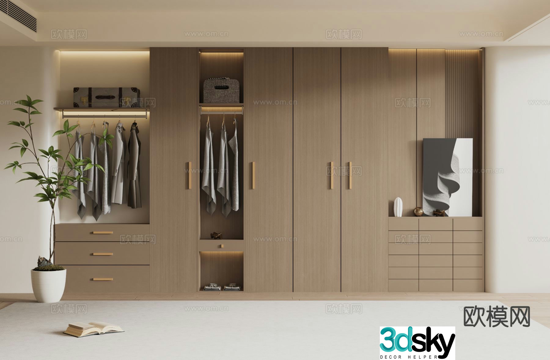 modern wardrobe wooden wardrobe 3d model