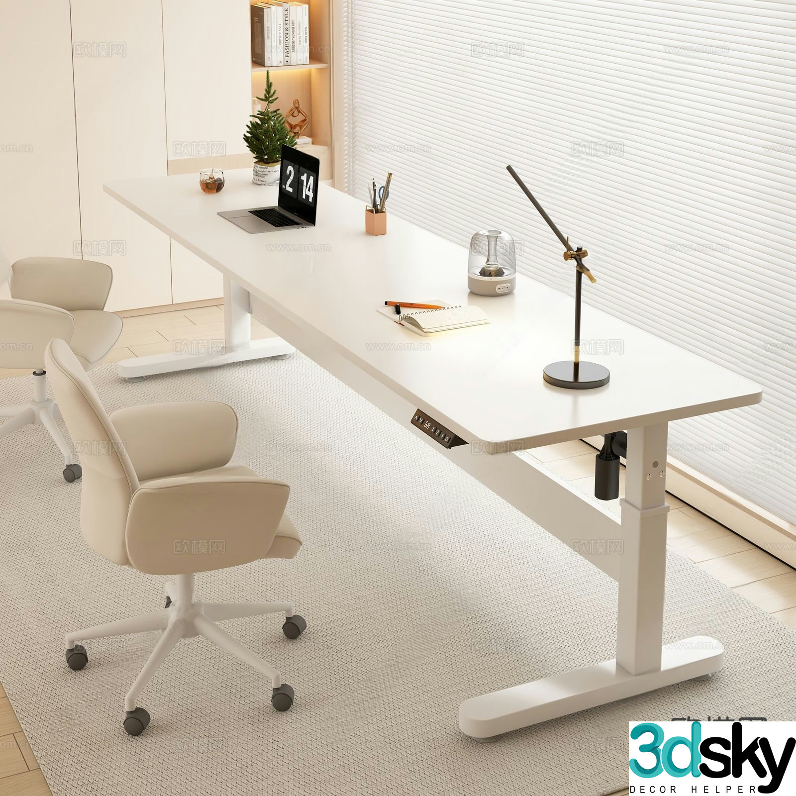 Cream style desk computer desk study table 3d model