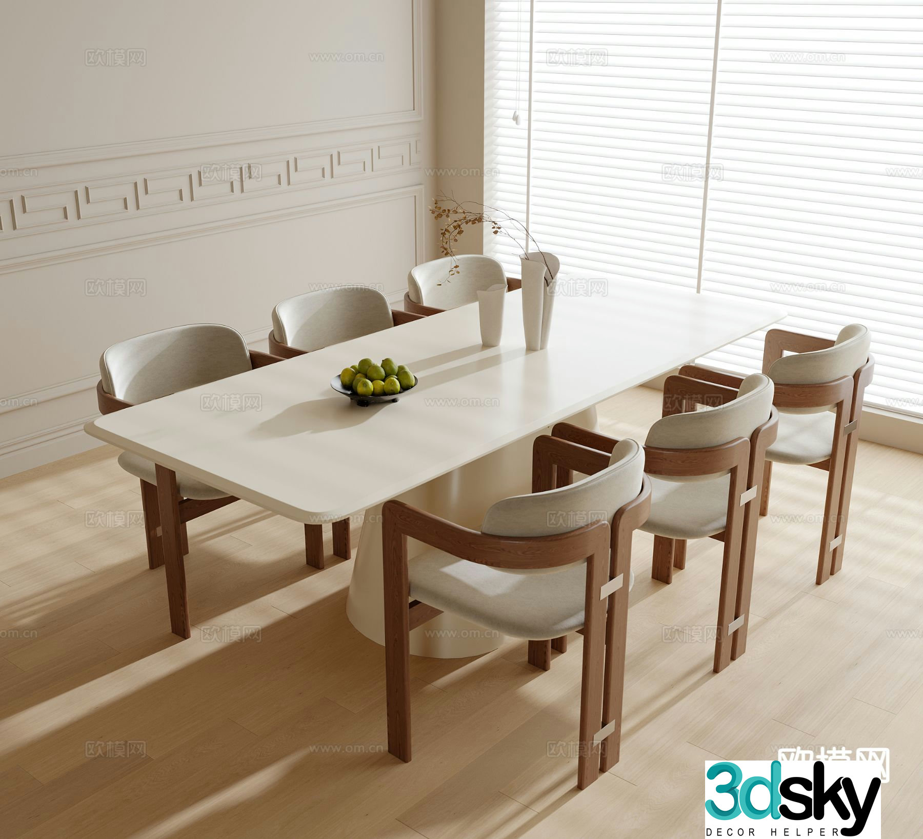 Cream style dining table and chairs 3d model