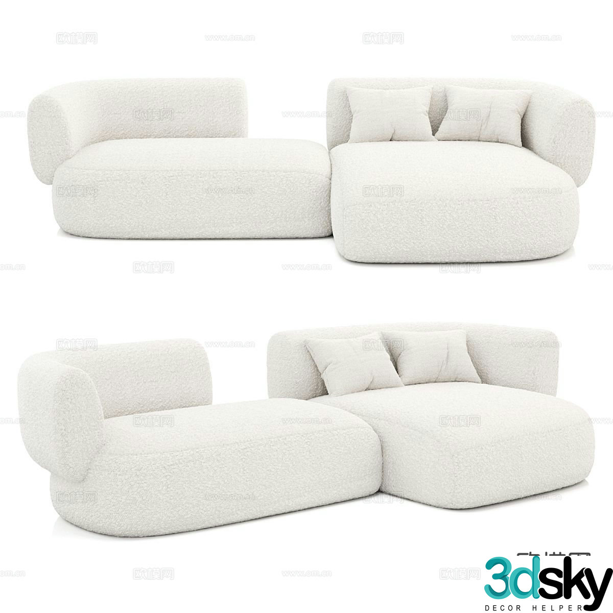 Cream style double sofa corner sofa 3d model
