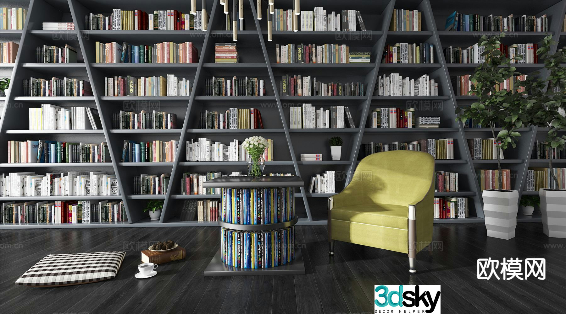 Modern bookcase bookshelf 3d model