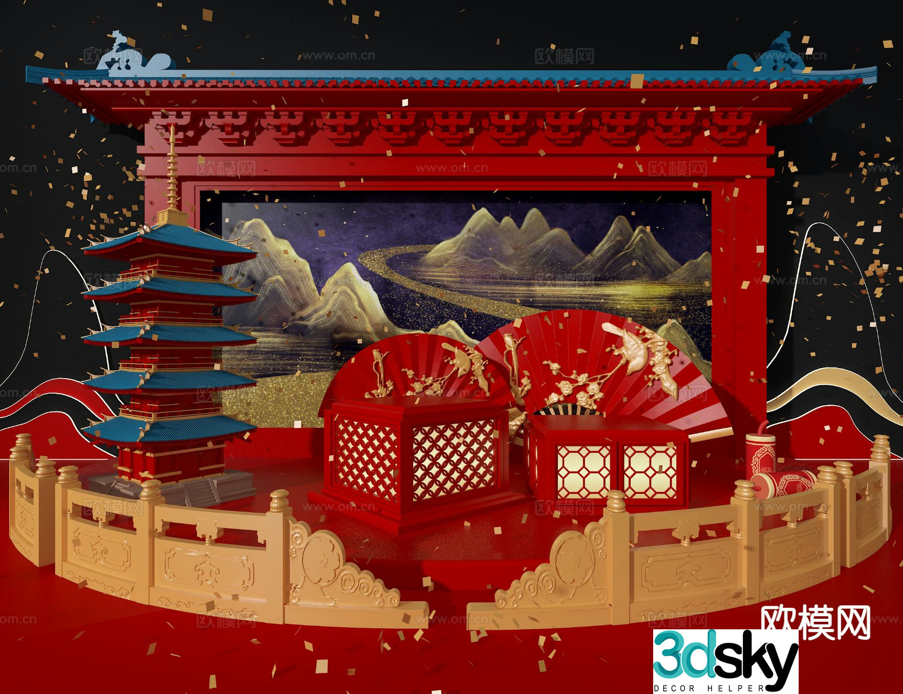 New Chinese style beauty display national trend beauty display 3D model