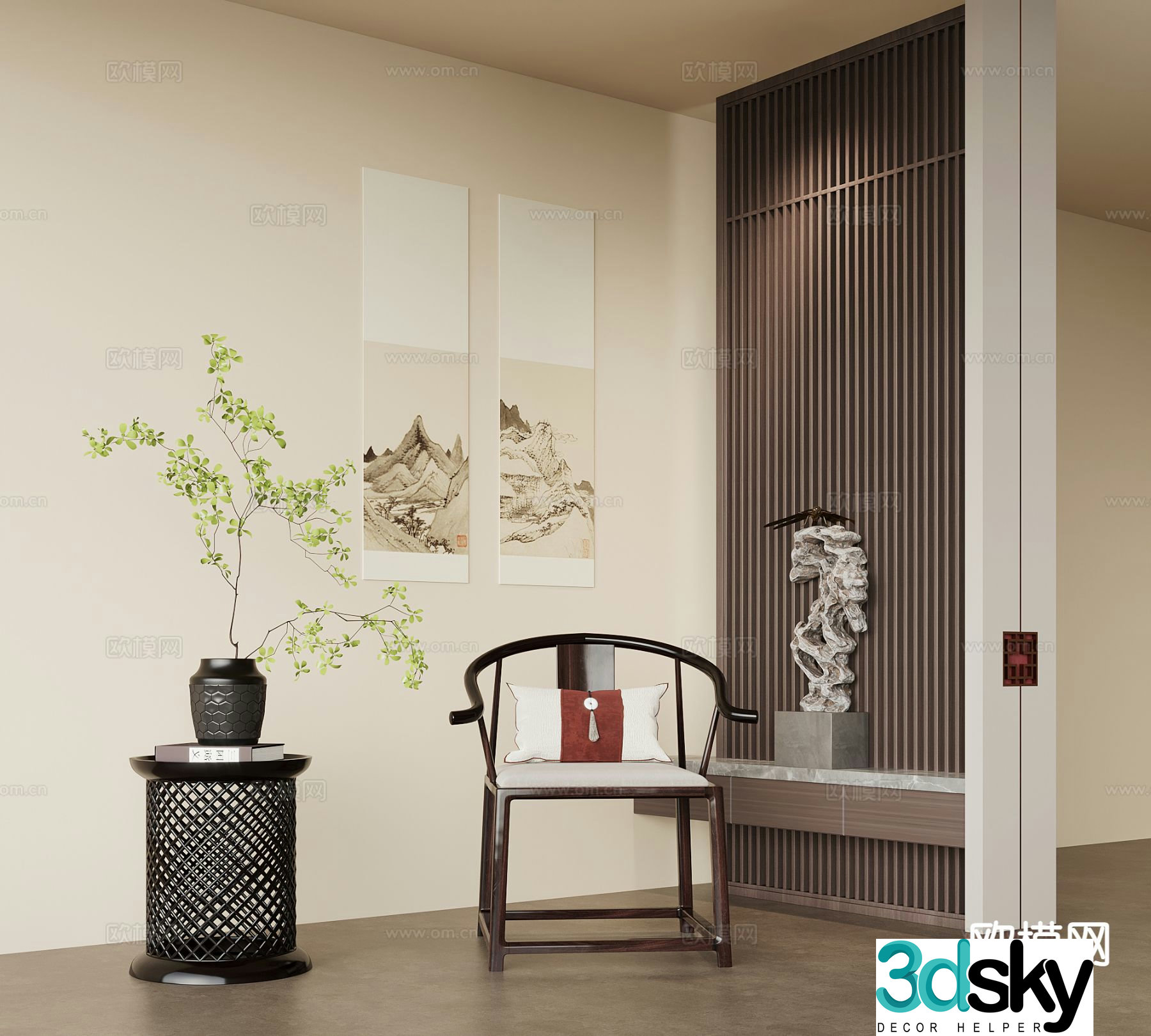 New Chinese style chair armchair round table 3d model