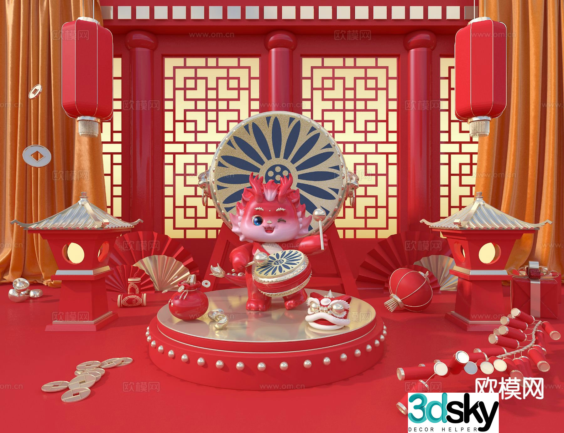 New Chinese style beauty display national trend beauty display 3D model