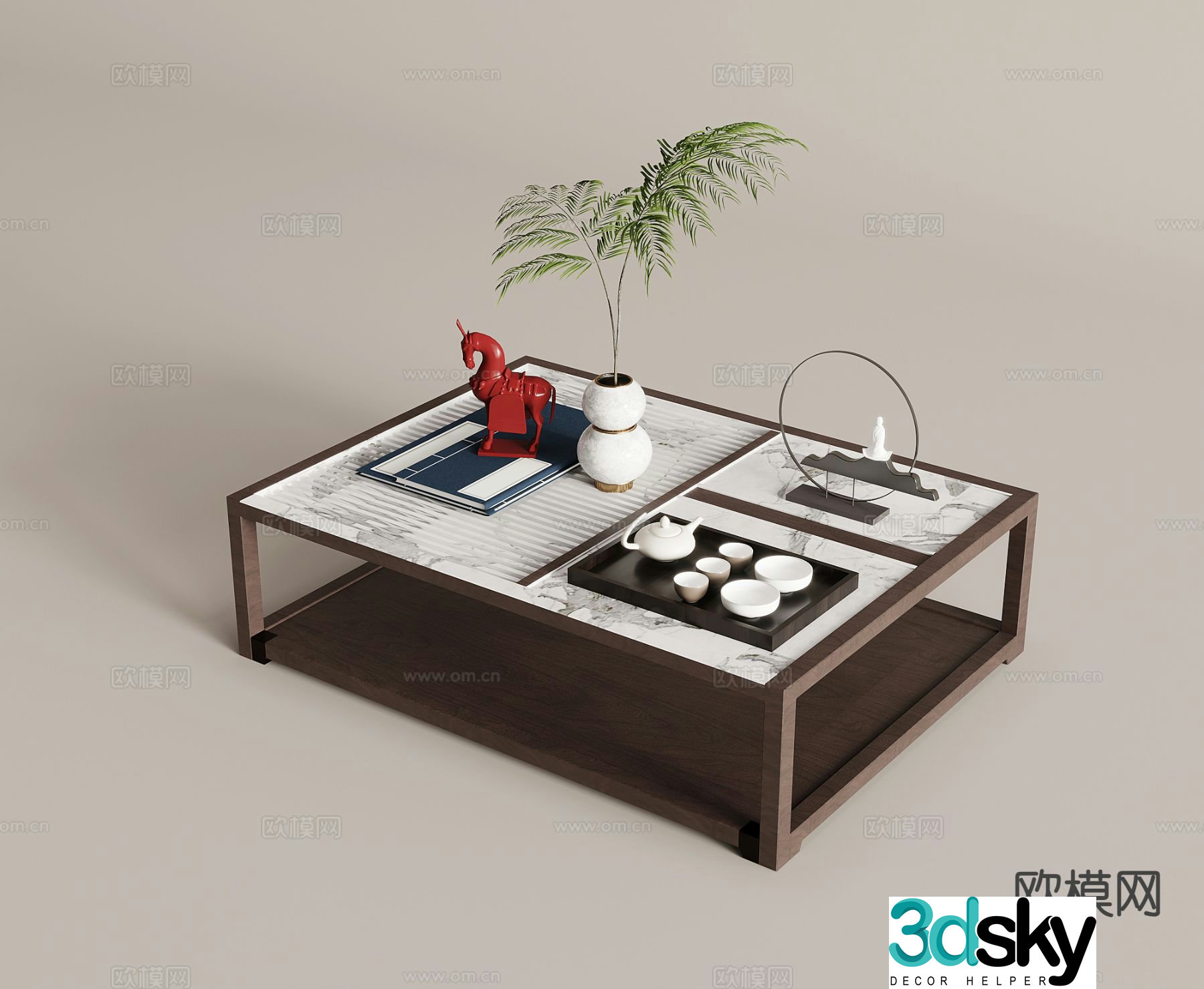 New Chinese style coffee table square coffee table 3d model