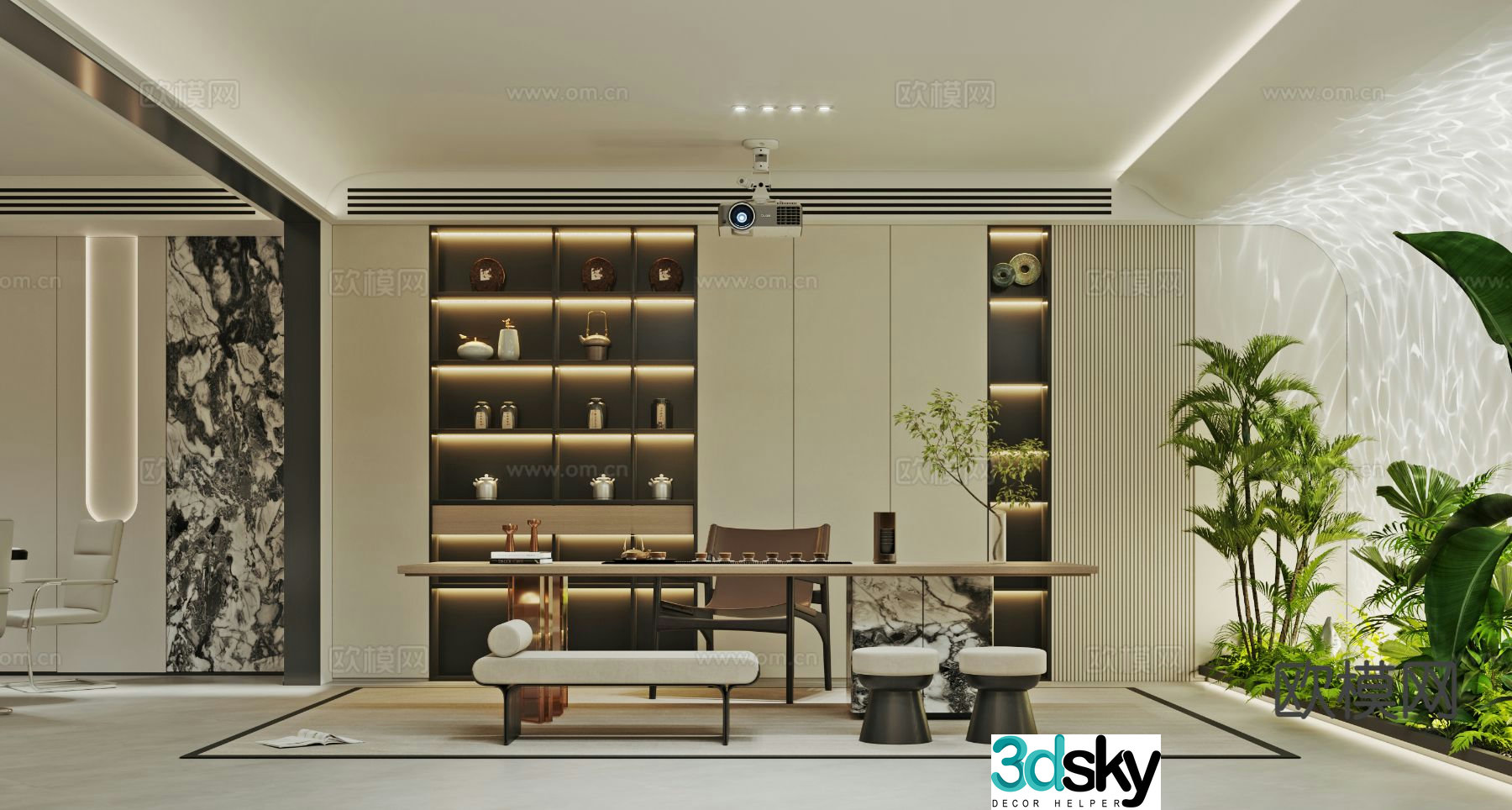 Cream style villa basement tea room 3D model