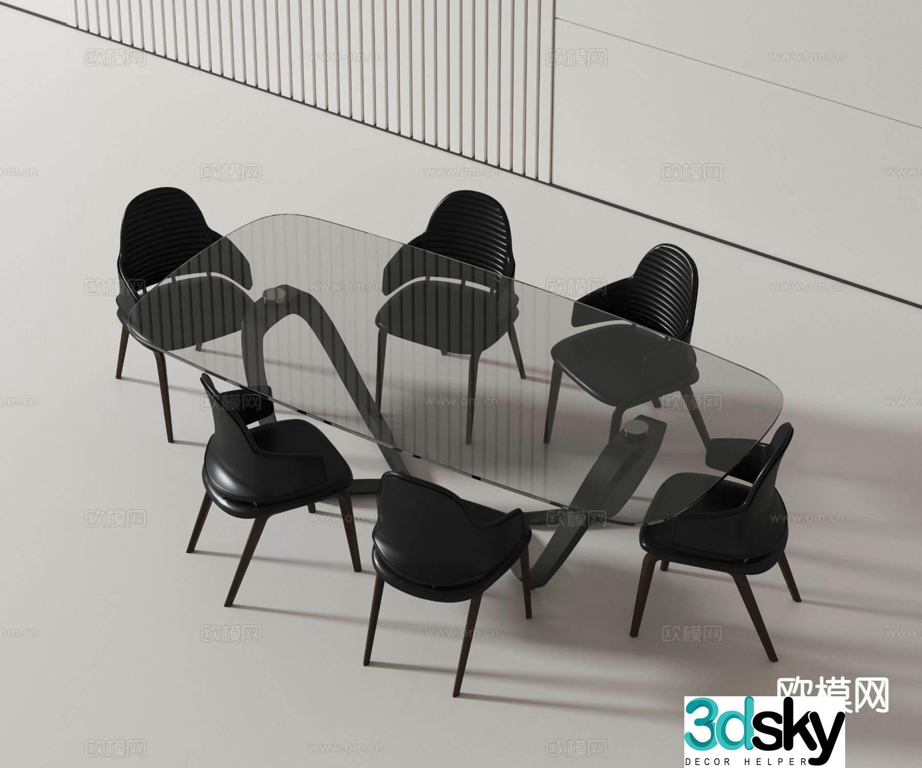 Modern dining table and chairs 3d model