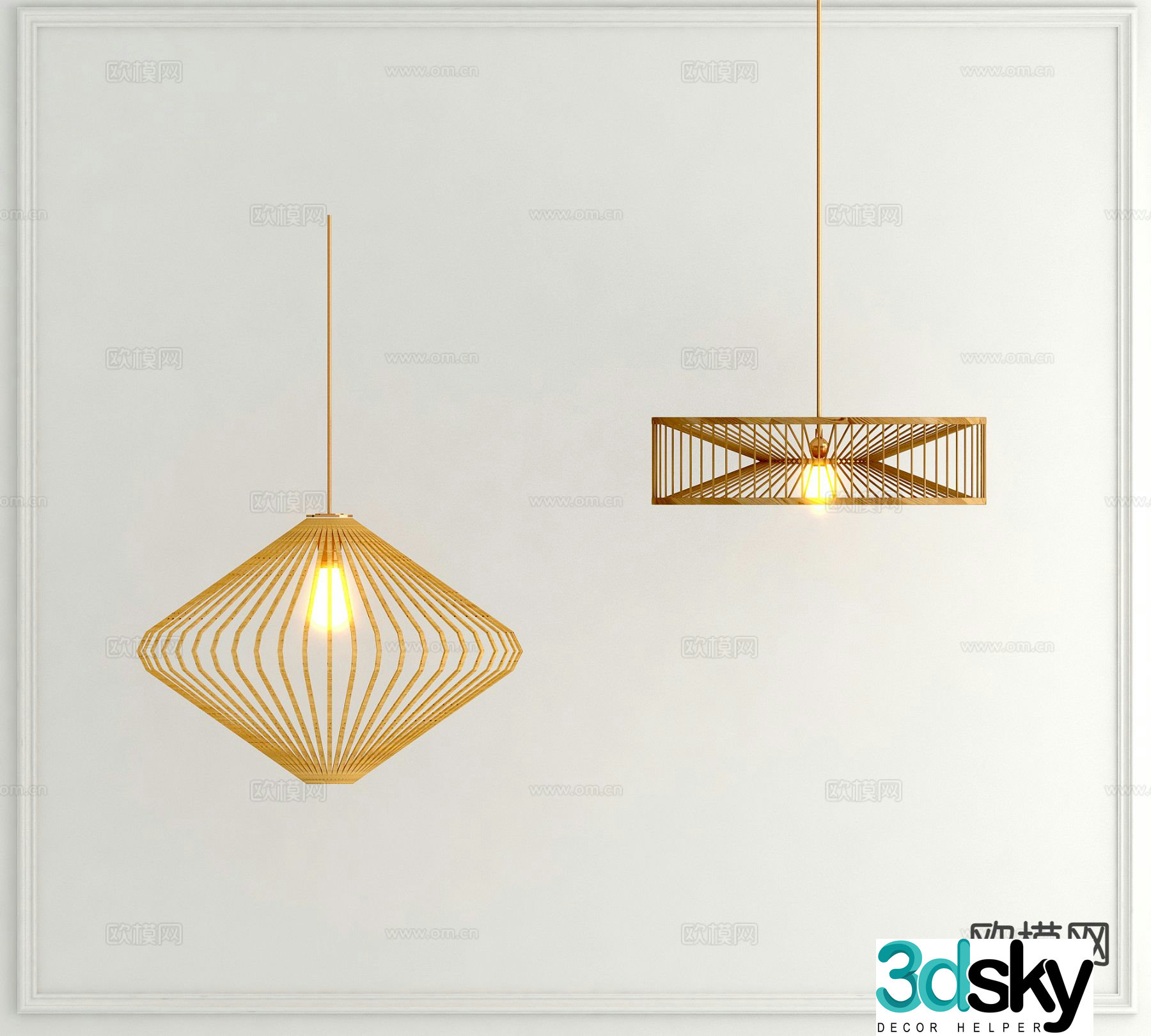 Wabi-sabi chandelier bamboo chandelier 3d model