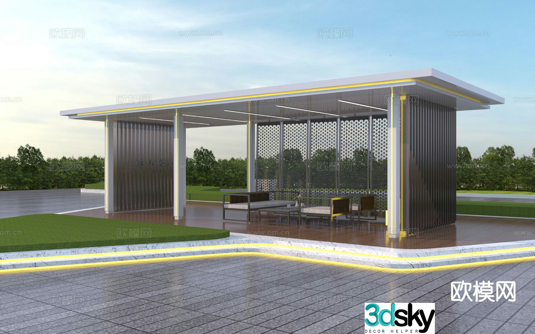 Modern promenade leisure gallery 3D model