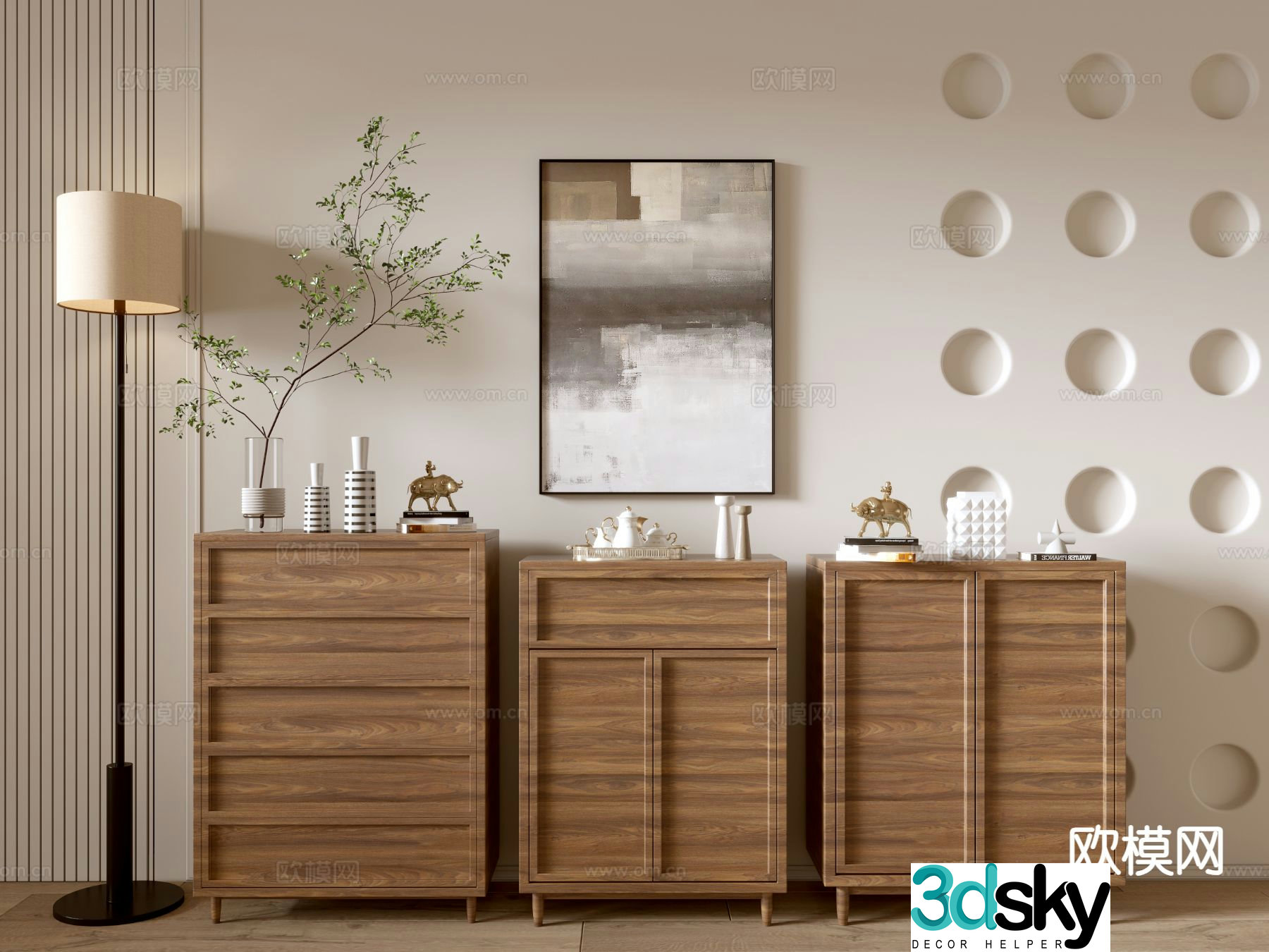 Wabi-sabi side cabinet entrance cabinet 3D model