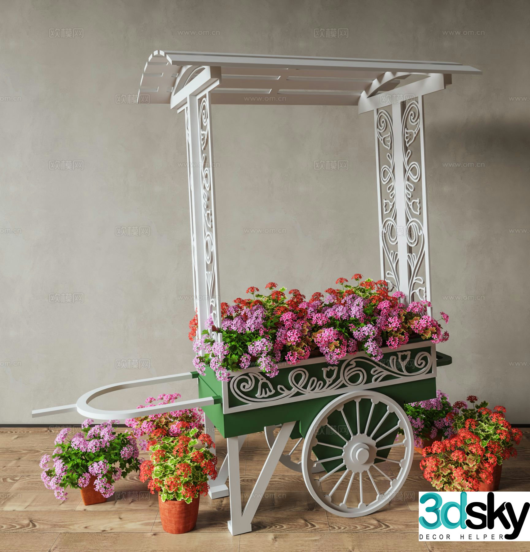 French flower frame sketch 3D model