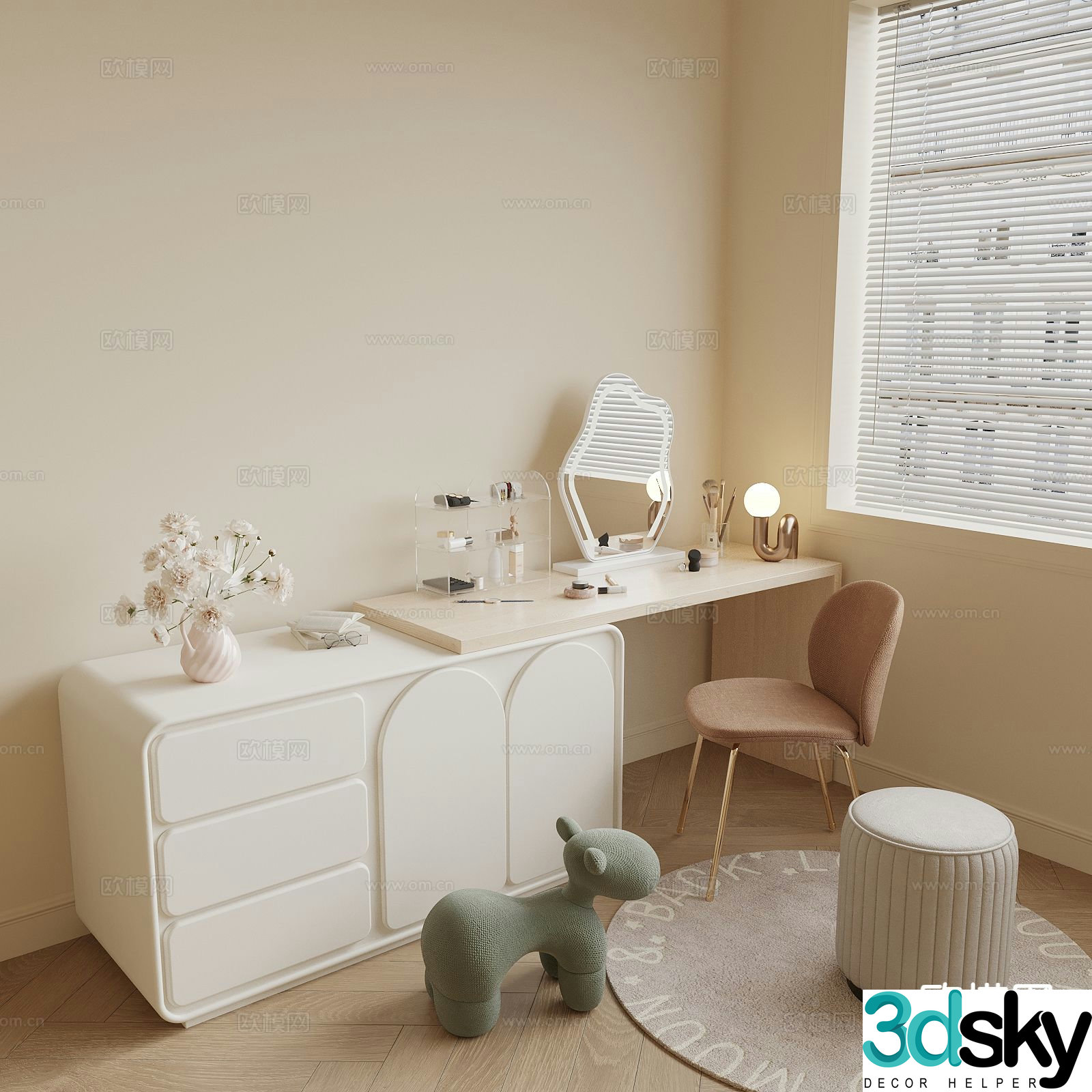 Cream style dresser 3d model