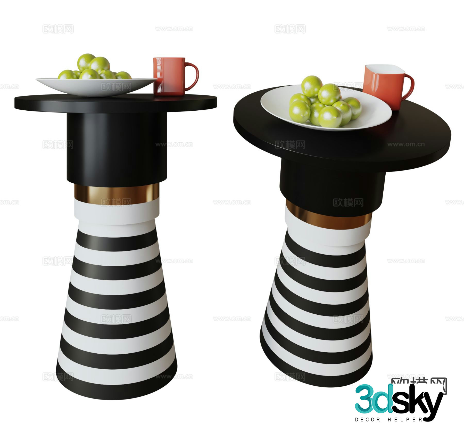 French round table side table table 3d model