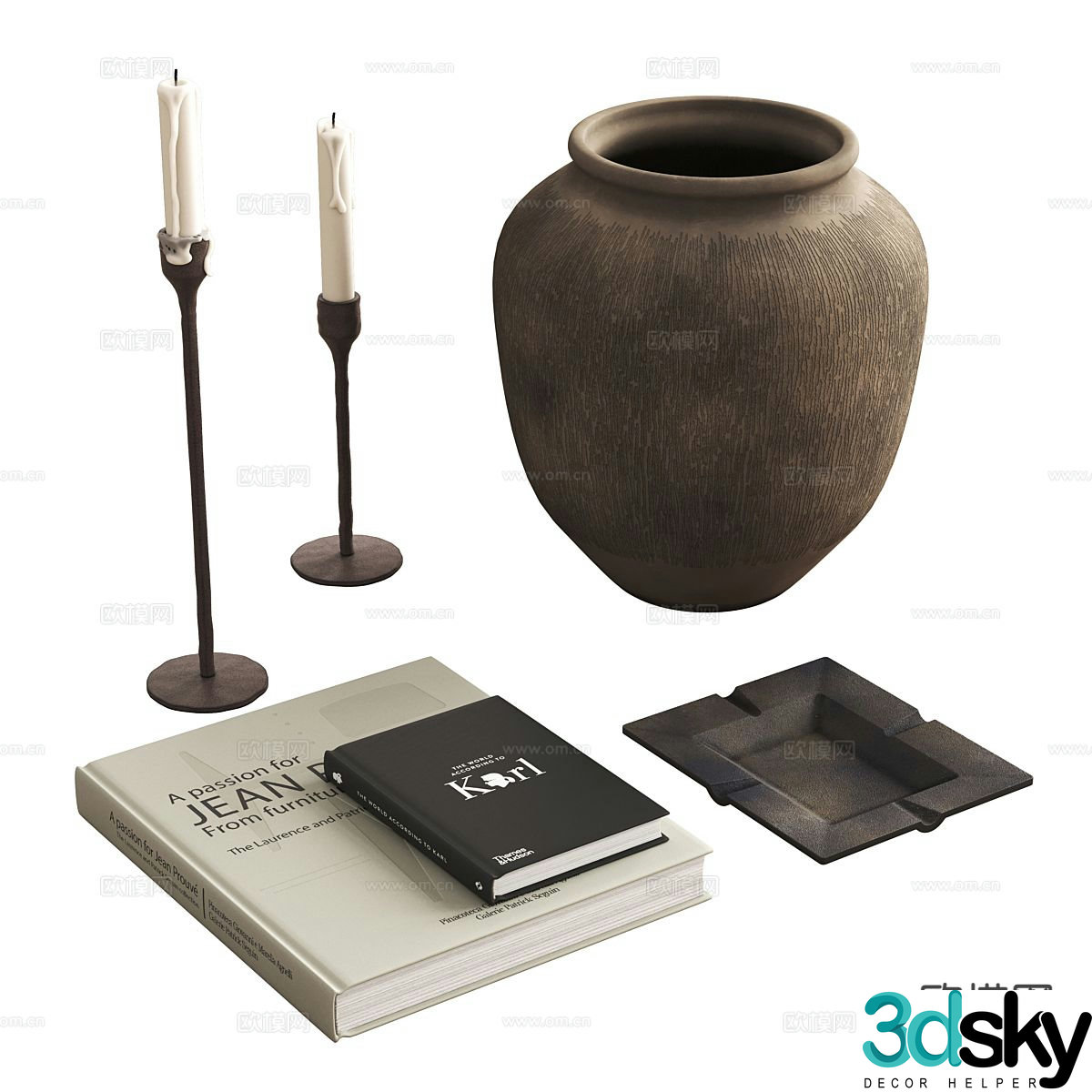 Medieval style decorations ornaments pottery pots books 3D model