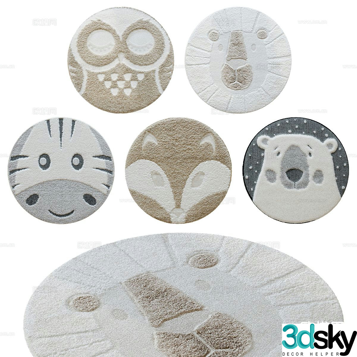 Round rug children’s rug animal rug 3d model