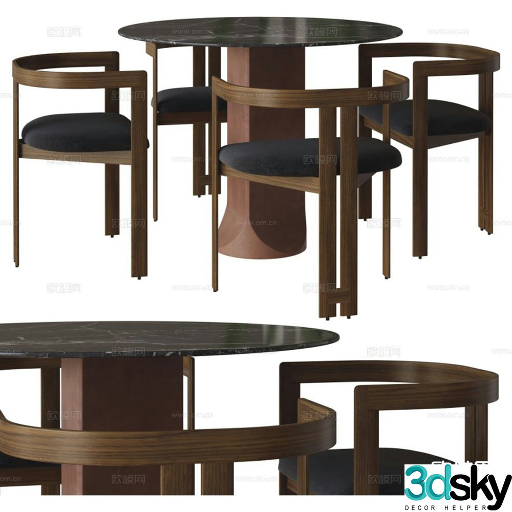 Round dining table and chairs 3d model