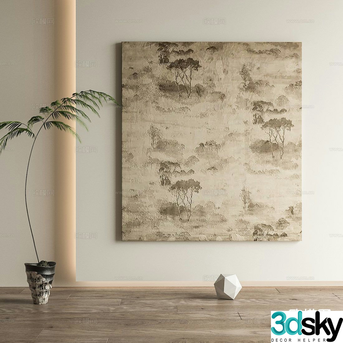 Wabi-sabi style abstract painting texture painting decorative painting 3D model