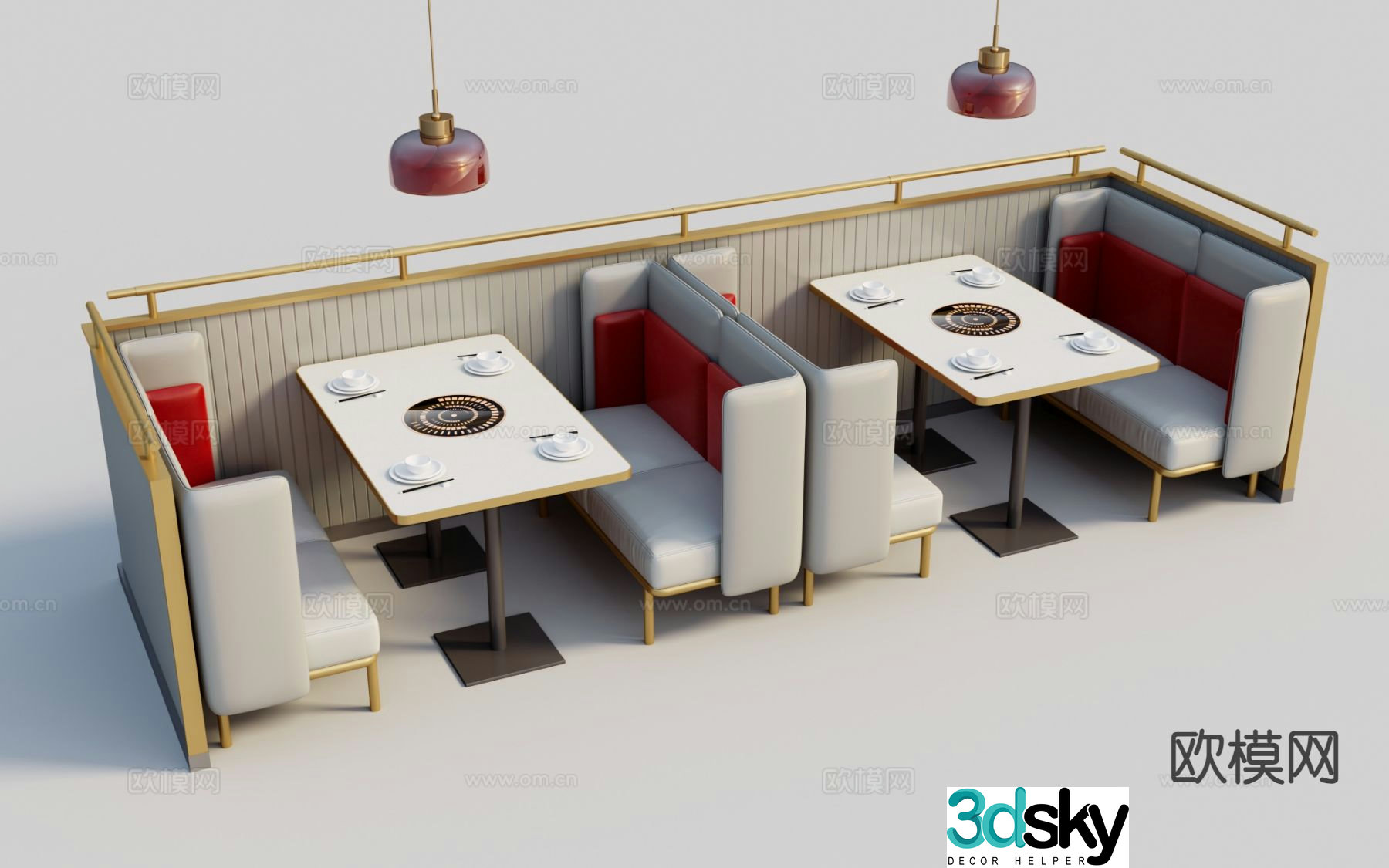 Modern hot pot booth partition seating group 3D model