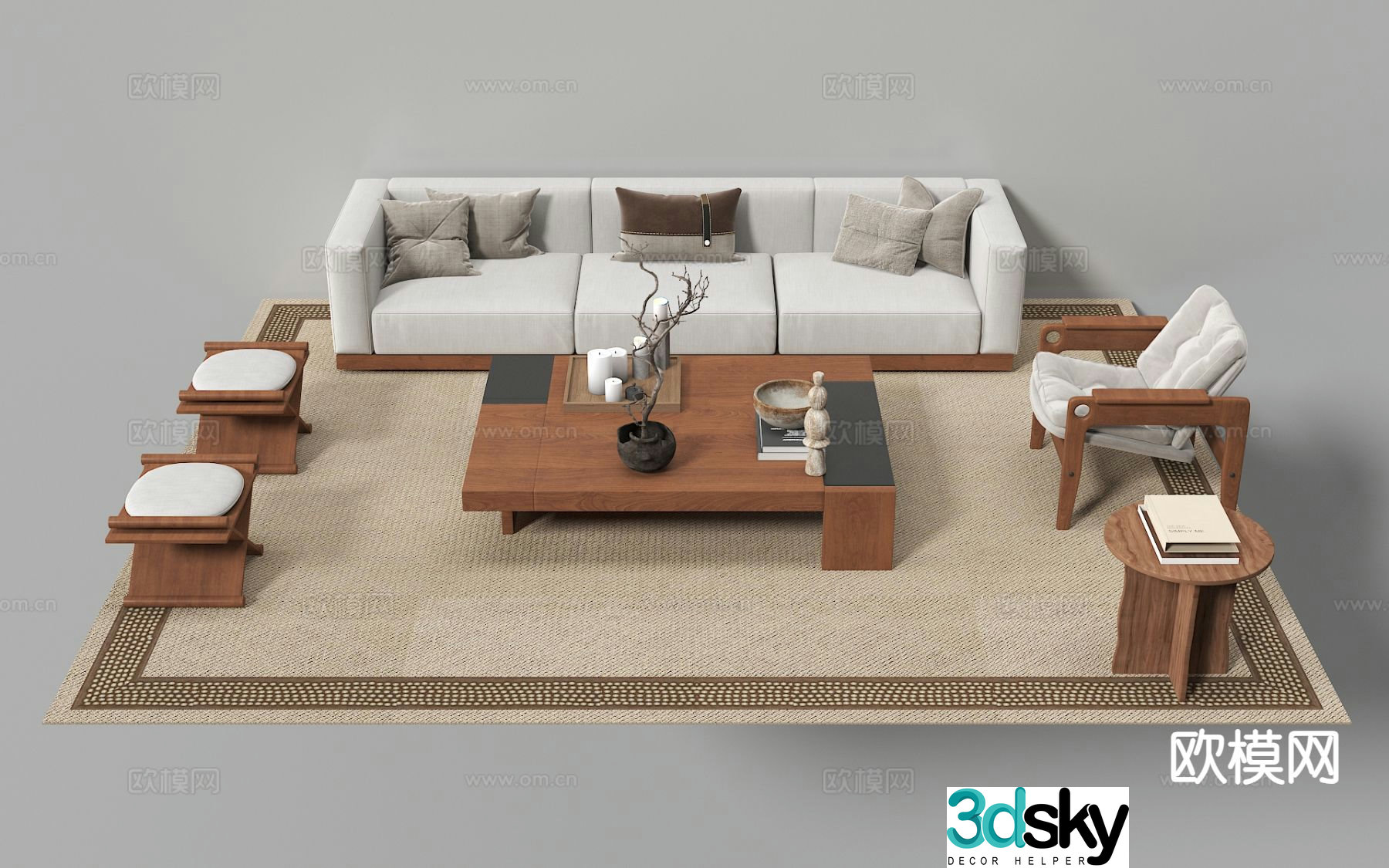 New Chinese style modular sofa 3d model
