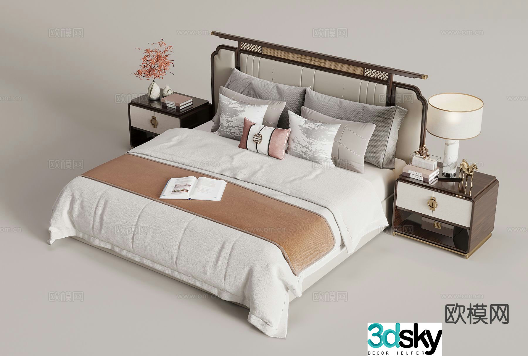 New Chinese style double bed 3d model