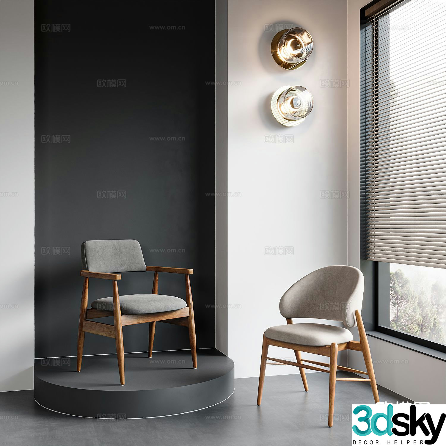Log style single chair dining chair 3d model