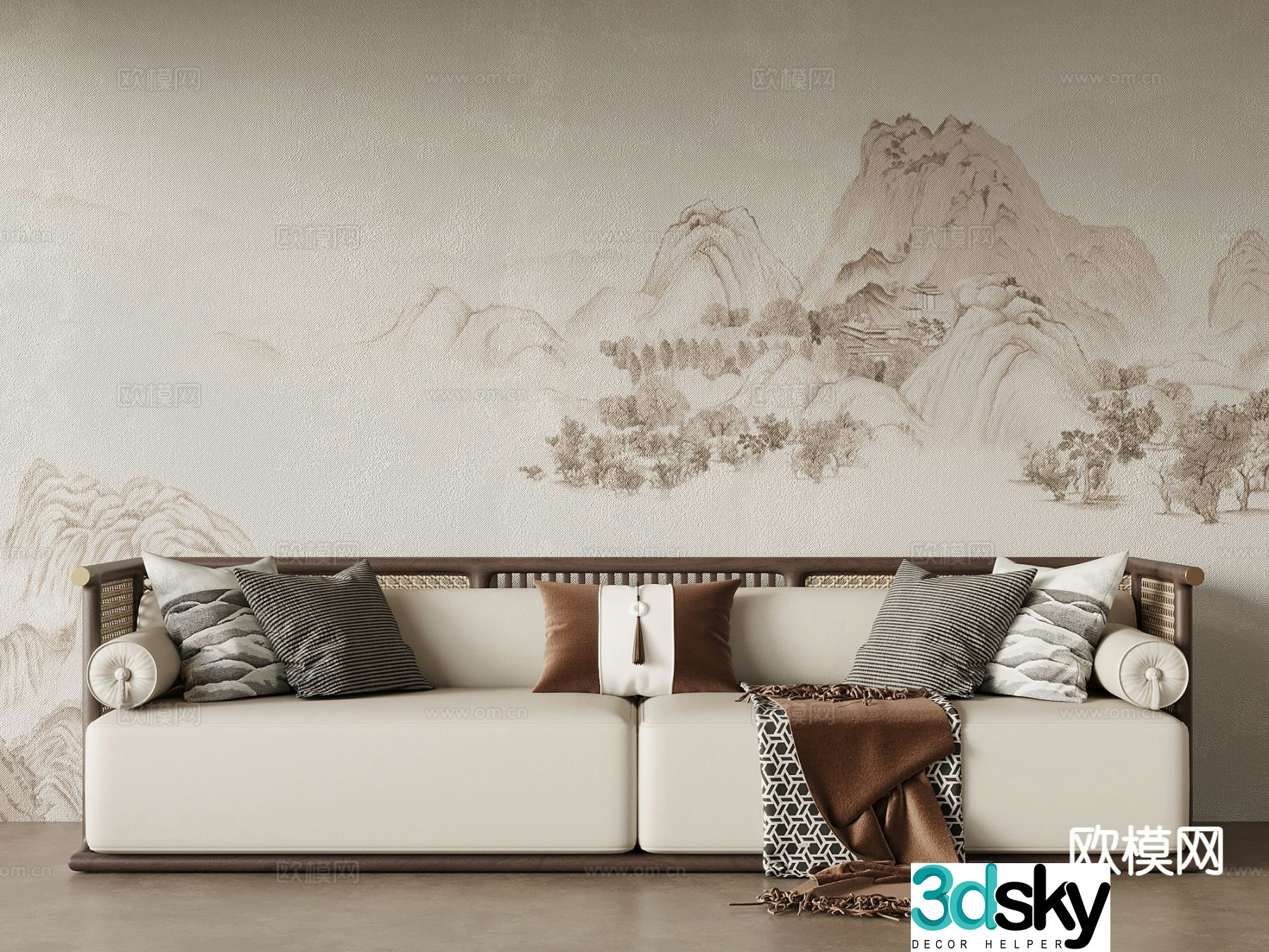 Double sofa upholstered sofa 3d model