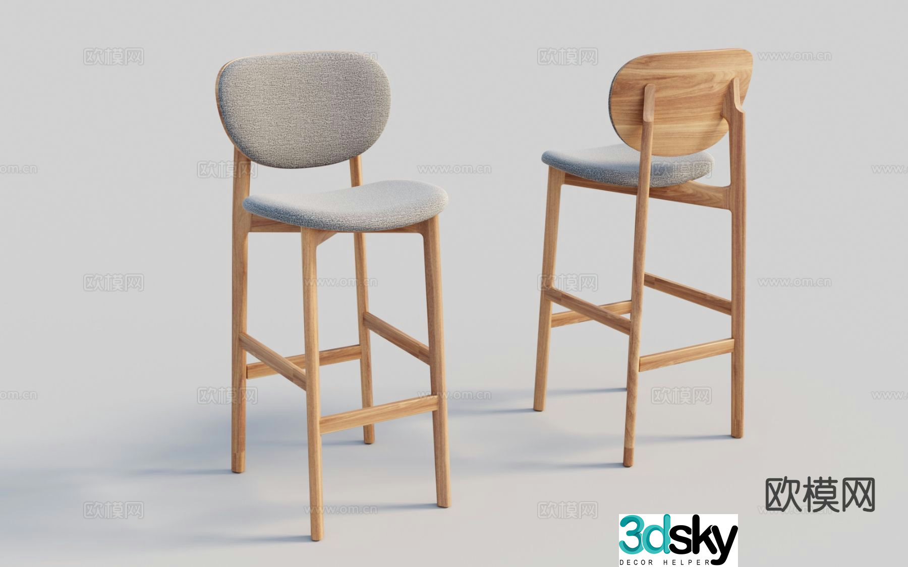 Nordic chair bar chair high chair bar stool 3d model