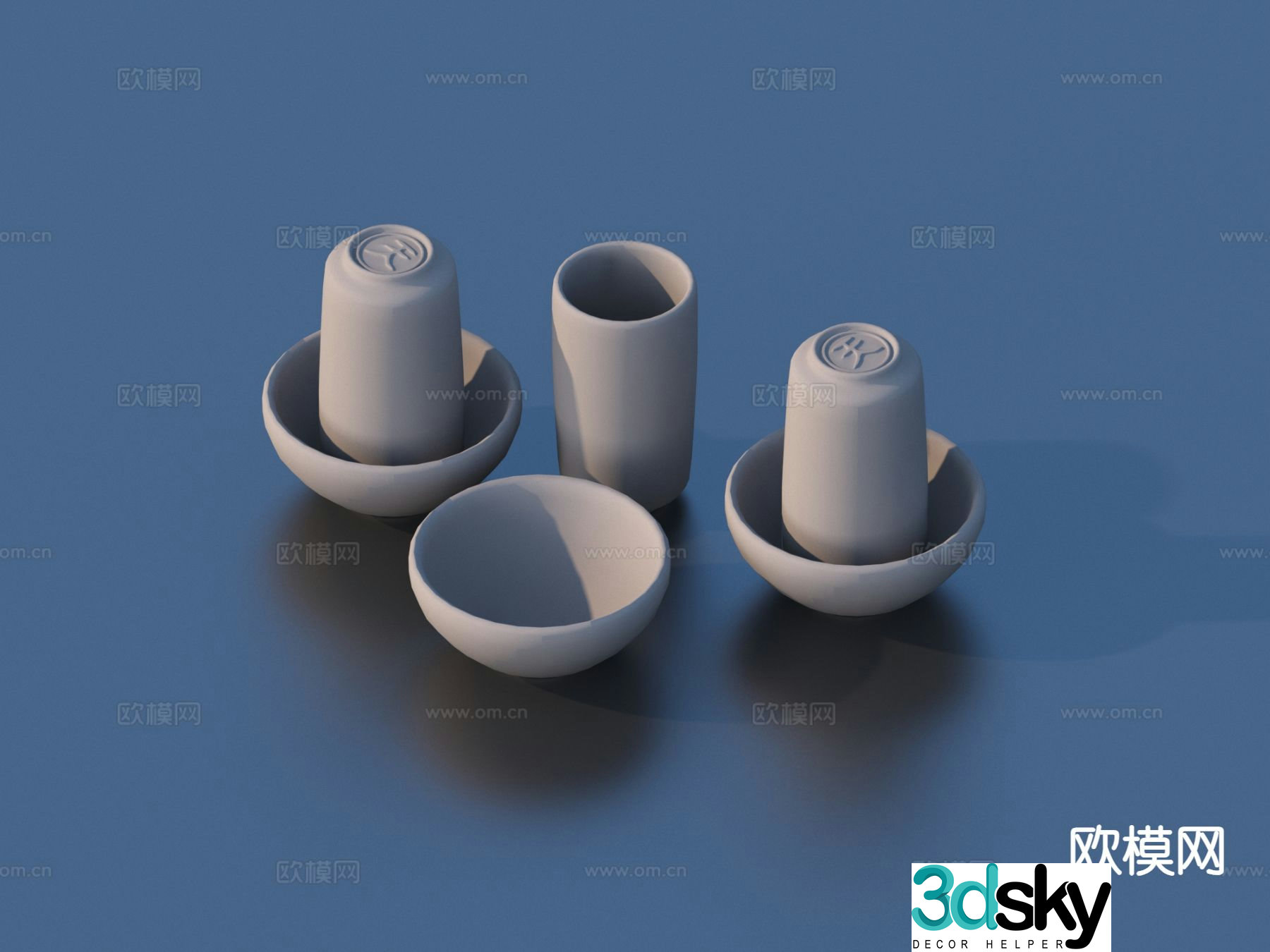 Wabi-sabi tea cup tea set 3d model