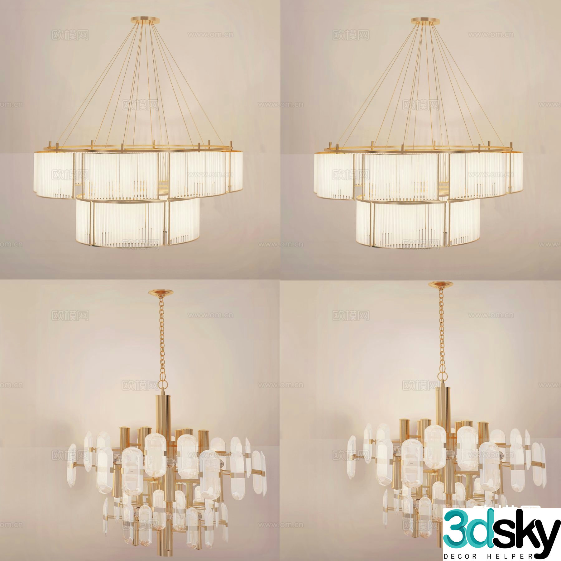 New Chinese style chandelier hall chandelier 3d model