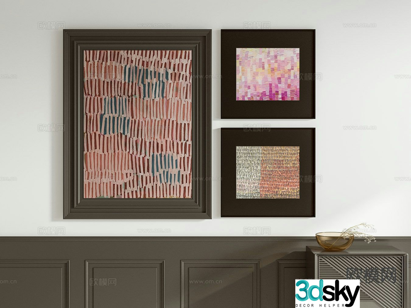 Medieval style decorative painting retro hanging painting combination painting 3D model