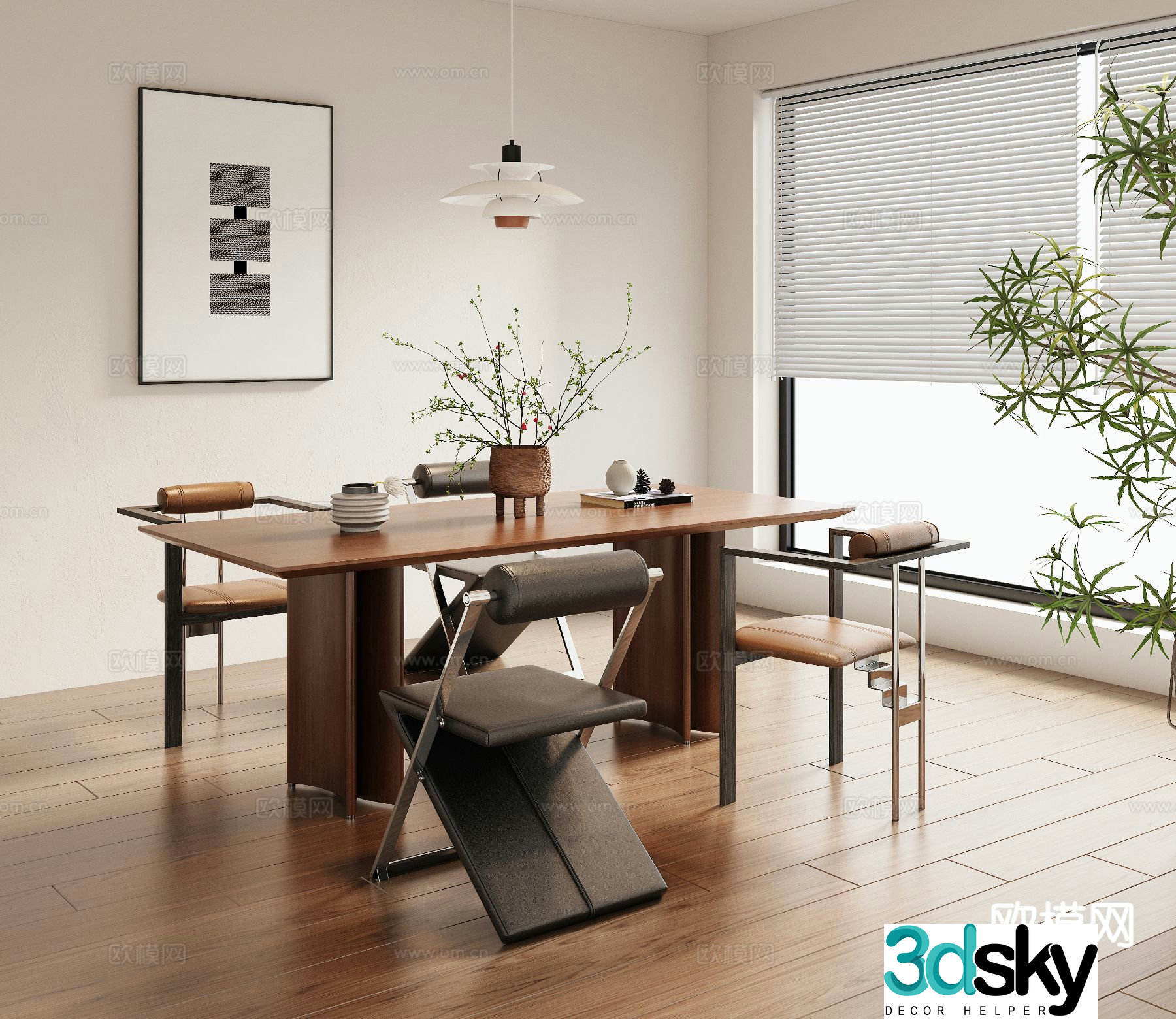 Medieval style dining table and chairs 3d model