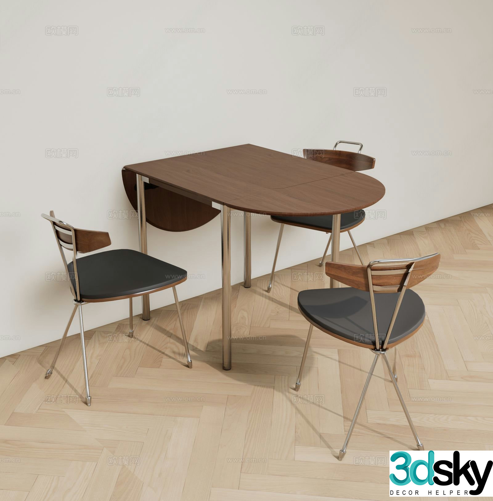 Modern dining table and chairs solid wood dining table 3d model