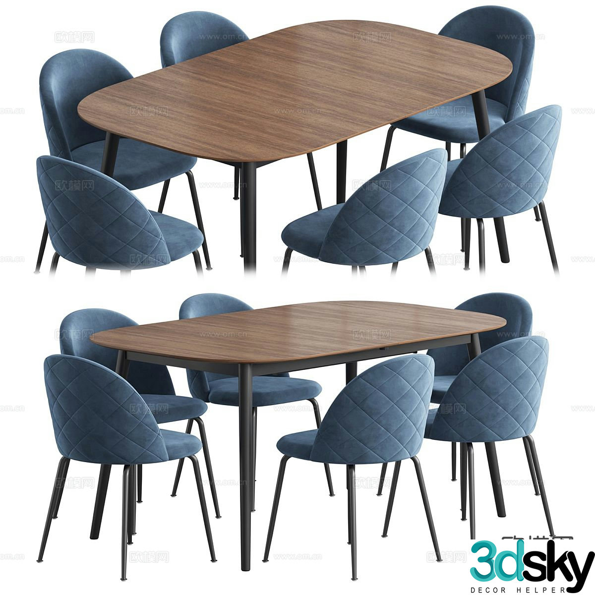 Modern dining table and chairs 3d model