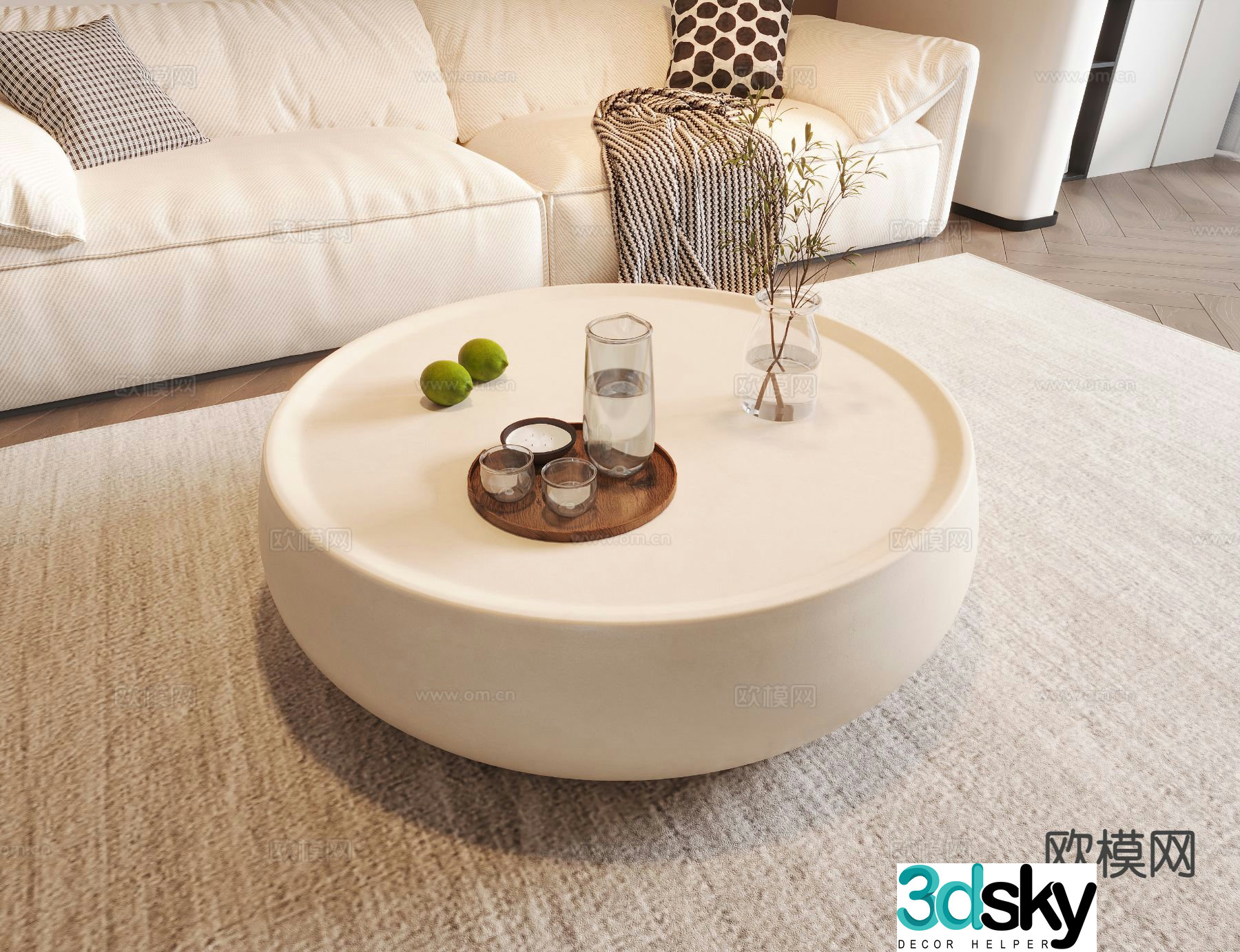 Cream style coffee table round coffee table 3d model