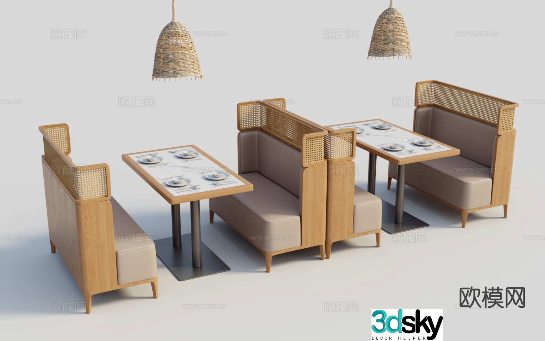 Wabi-sabi style booth partition seat set 3D model