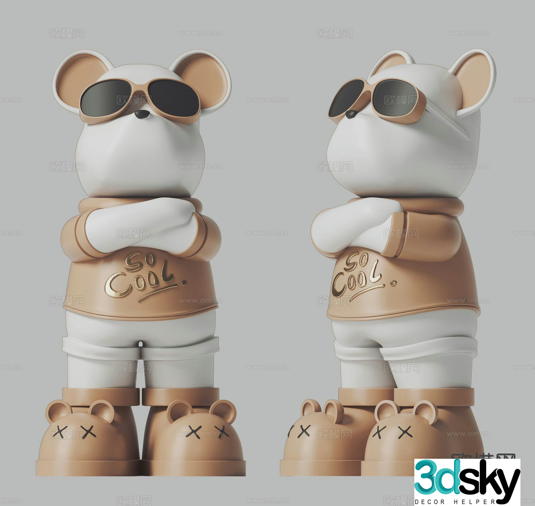 Violent Bear Trendy Toy Sculpture Doll Cartoon Ornament 3D Model