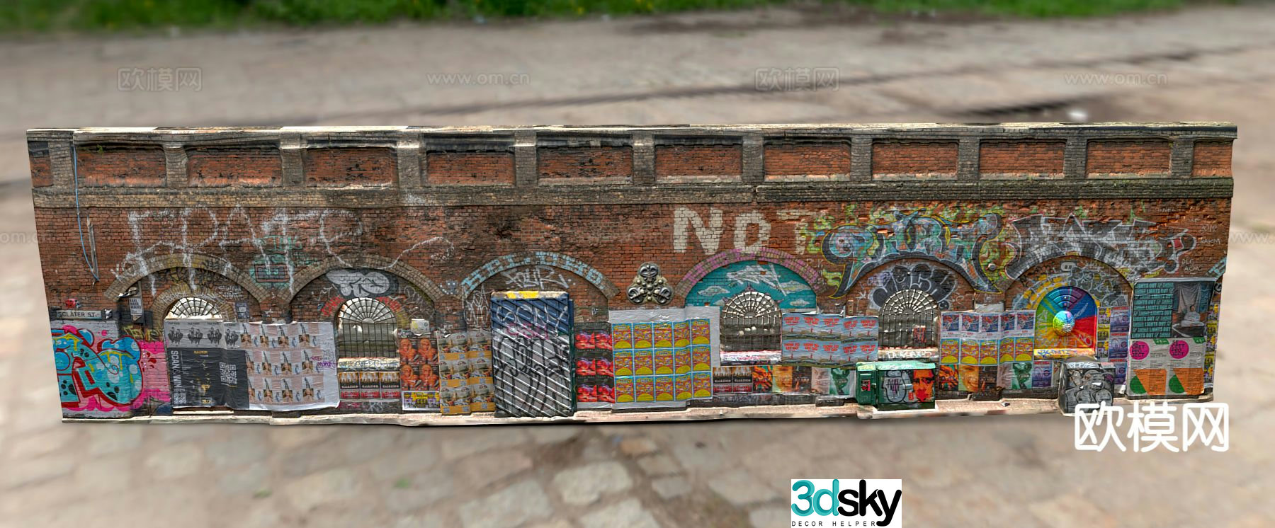 European graffiti brick wall art painted wall 3d model