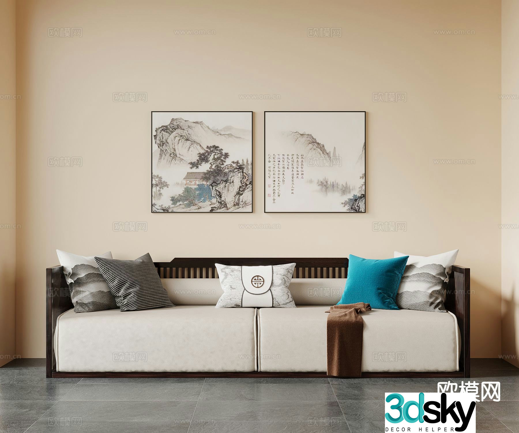 Double sofa upholstered sofa 3d model